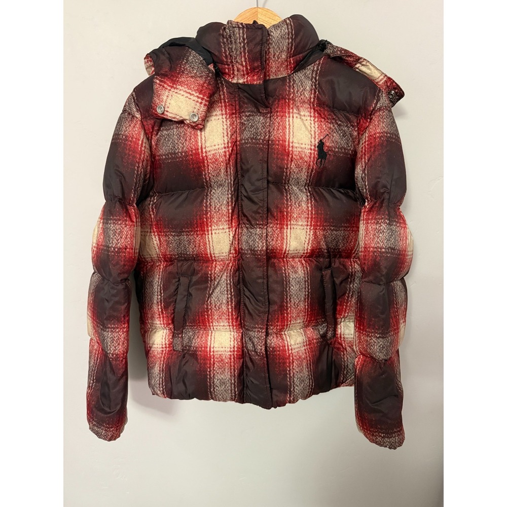 Polo Ralph Lauren Jacket Womens XS Carly Plaid Duck Down Puffer Hooded Coat
